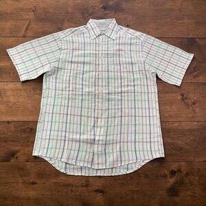 Vintage Levis Laundered Oxford Shirt Mens White Plaid Short Sleeve Made in USA